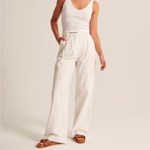 Abercrombie White Linen-Blend Tailored Wide Leg Pant